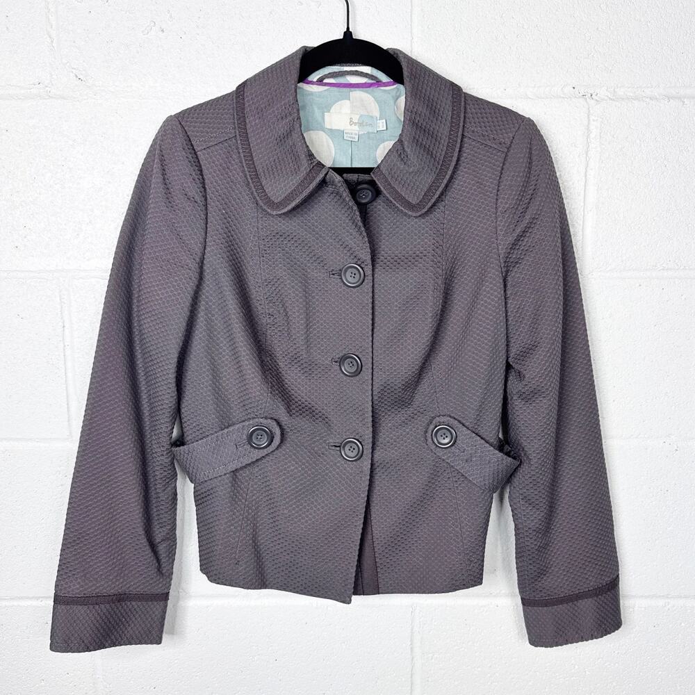 Boden Textured Blazer‎ Womens 8 Gray Button Front Lined Jacket